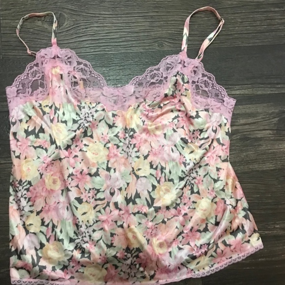 Bestform pastel floral camisole soft pink lace black background under layer